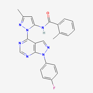 molecular formula C23H18FN7O B2733136 N-(1-(1-(4-fluorophenyl)-1H-pyrazolo[3,4-d]pyrimidin-4-yl)-3-methyl-1H-pyrazol-5-yl)-2-methylbenzamide CAS No. 1007061-33-7