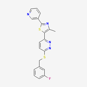 molecular formula C20H15FN4S2 B2733143 5-(6-((3-Fluorobenzyl)thio)pyridazin-3-yl)-4-methyl-2-(pyridin-3-yl)thiazole CAS No. 955260-65-8