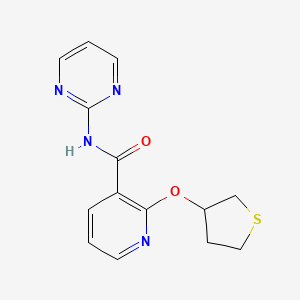 molecular formula C14H14N4O2S B2733146 N-(pyrimidin-2-yl)-2-((tetrahydrothiophen-3-yl)oxy)nicotinamide CAS No. 2034499-53-9