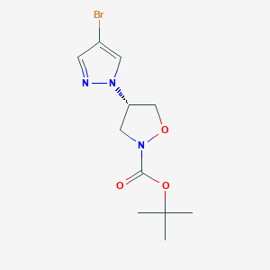 molecular formula C11H16BrN3O3 B2733168 Tert-butyl (4S)-4-(4-bromopyrazol-1-yl)-1,2-oxazolidine-2-carboxylate CAS No. 2137061-64-2