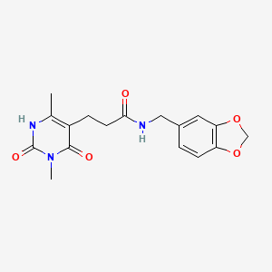 molecular formula C17H19N3O5 B2733185 N-(benzo[d][1,3]dioxol-5-ylmethyl)-3-(3,6-dimethyl-2,4-dioxo-1,2,3,4-tetrahydropyrimidin-5-yl)propanamide CAS No. 1105230-07-6
