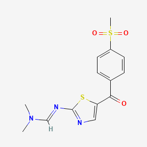 molecular formula C14H15N3O3S2 B2733195 N,N-dimethyl-N'-[5-(4-methylsulfonylbenzoyl)-1,3-thiazol-2-yl]methanimidamide CAS No. 865659-24-1