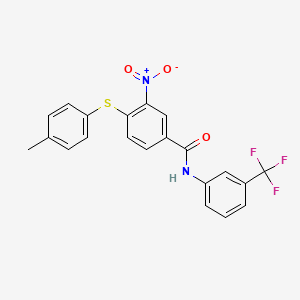 molecular formula C21H15F3N2O3S B2733224 4-(4-methylphenyl)sulfanyl-3-nitro-N-[3-(trifluoromethyl)phenyl]benzamide CAS No. 303988-19-4