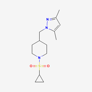 molecular formula C14H23N3O2S B2733226 1-(cyclopropylsulfonyl)-4-((3,5-dimethyl-1H-pyrazol-1-yl)methyl)piperidine CAS No. 1396746-47-6