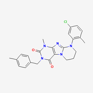 molecular formula C24H24ClN5O2 B2733227 9-(5-chloro-2-methylphenyl)-1-methyl-3-(4-methylbenzyl)-6,7,8,9-tetrahydropyrimido[2,1-f]purine-2,4(1H,3H)-dione CAS No. 887458-52-8