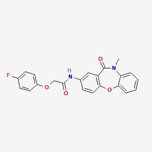 molecular formula C22H17FN2O4 B2733236 2-(4-氟苯氧基)-N-(10-甲基-11-氧代-10,11-二氢二苯并[b,f][1,4]噁唑-2-基)乙酰胺 CAS No. 922029-08-1
