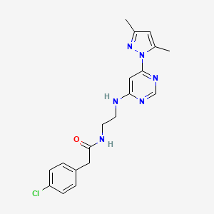 molecular formula C19H21ClN6O B2733237 2-(4-chlorophenyl)-N-(2-((6-(3,5-dimethyl-1H-pyrazol-1-yl)pyrimidin-4-yl)amino)ethyl)acetamide CAS No. 1172575-81-3