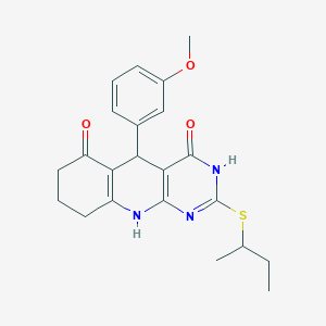 molecular formula C22H25N3O3S B2733248 2-(sec-butylthio)-5-(3-methoxyphenyl)-7,8,9,10-tetrahydropyrimido[4,5-b]quinoline-4,6(3H,5H)-dione CAS No. 631853-74-2