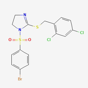 molecular formula C16H13BrCl2N2O2S2 B2733260 1-(4-Bromophenyl)sulfonyl-2-[(2,4-dichlorophenyl)methylsulfanyl]-4,5-dihydroimidazole CAS No. 868219-11-8