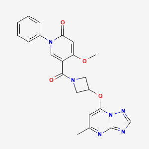 molecular formula C22H20N6O4 B2733266 4-Methoxy-5-[3-({5-methyl-[1,2,4]triazolo[1,5-a]pyrimidin-7-yl}oxy)azetidine-1-carbonyl]-1-phenyl-1,2-dihydropyridin-2-one CAS No. 2097929-34-3