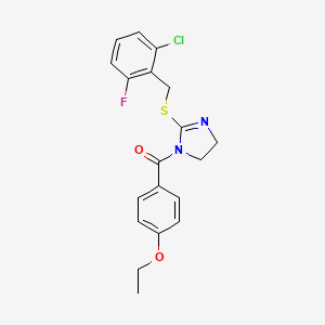 molecular formula C19H18ClFN2O2S B2733277 (2-((2-chloro-6-fluorobenzyl)thio)-4,5-dihydro-1H-imidazol-1-yl)(4-ethoxyphenyl)methanone CAS No. 851802-78-3