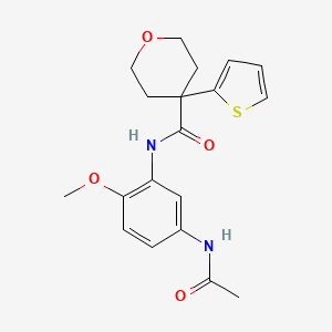 N-(5-acetamido-2-methoxyphenyl)-4-thiophen-2-yloxane-4-carboxamide