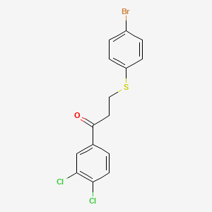 molecular formula C15H11BrCl2OS B2733300 3-(4-Bromophenyl)sulfanyl-1-(3,4-dichlorophenyl)propan-1-one CAS No. 882748-43-8