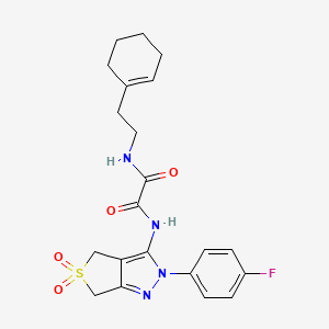 molecular formula C21H23FN4O4S B2733301 N1-(2-(cyclohex-1-en-1-yl)ethyl)-N2-(2-(4-fluorophenyl)-5,5-dioxido-4,6-dihydro-2H-thieno[3,4-c]pyrazol-3-yl)oxalamide CAS No. 899961-88-7
