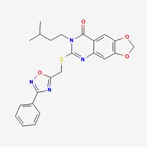 molecular formula C23H22N4O4S B2733310 7-异戊基-6-(((3-苯基-1,2,4-噁二唑-5-基)甲硫基)-[1,3]二氧杂环戊二氮-8(7H)-酮 CAS No. 1030110-34-9