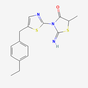 molecular formula C16H17N3OS2 B2733341 3-(5-(4-Ethylbenzyl)thiazol-2-yl)-2-imino-5-methylthiazolidin-4-one CAS No. 882180-48-5