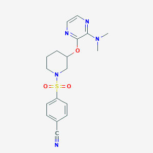 molecular formula C18H21N5O3S B2733351 4-((3-((3-(Dimethylamino)pyrazin-2-yl)oxy)piperidin-1-yl)sulfonyl)benzonitrile CAS No. 2034503-39-2