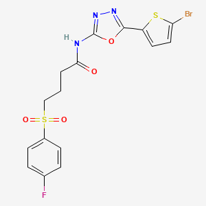 molecular formula C16H13BrFN3O4S2 B2733388 N-(5-(5-bromothiophen-2-yl)-1,3,4-oxadiazol-2-yl)-4-((4-fluorophenyl)sulfonyl)butanamide CAS No. 1021036-44-1
