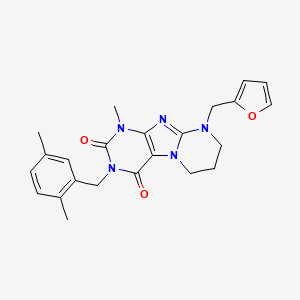 molecular formula C23H25N5O3 B2733422 3-[(2,5-dimethylphenyl)methyl]-9-(furan-2-ylmethyl)-1-methyl-7,8-dihydro-6H-purino[7,8-a]pyrimidine-2,4-dione CAS No. 876151-04-1