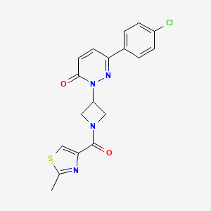 molecular formula C18H15ClN4O2S B2733463 6-(4-Chlorophenyl)-2-[1-(2-methyl-1,3-thiazole-4-carbonyl)azetidin-3-yl]pyridazin-3-one CAS No. 2380085-16-3