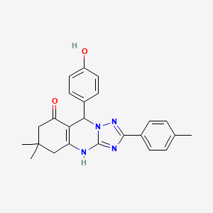 molecular formula C24H24N4O2 B2733487 9-(4-hydroxyphenyl)-6,6-dimethyl-2-(p-tolyl)-5,6,7,9-tetrahydro-[1,2,4]triazolo[5,1-b]quinazolin-8(4H)-one CAS No. 540478-36-2