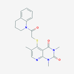 molecular formula C21H22N4O3S B2733489 5-((2-(3,4-dihydroquinolin-1(2H)-yl)-2-oxoethyl)thio)-1,3,6-trimethylpyrido[2,3-d]pyrimidine-2,4(1H,3H)-dione CAS No. 900004-03-7