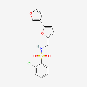 molecular formula C15H12ClNO4S B2733493 N-({[2,3'-bifuran]-5-yl}methyl)-2-chlorobenzene-1-sulfonamide CAS No. 2097890-15-6