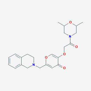 molecular formula C23H28N2O5 B2733510 2-((3,4-dihydroisoquinolin-2(1H)-yl)methyl)-5-(2-(2,6-dimethylmorpholino)-2-oxoethoxy)-4H-pyran-4-one CAS No. 898439-57-1