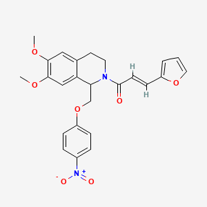 (E)-1-(6,7-dimethoxy-1-((4-nitrophenoxy)methyl)-3,4-dihydroisoquinolin-2(1H)-yl)-3-(furan-2-yl)prop-2-en-1-one