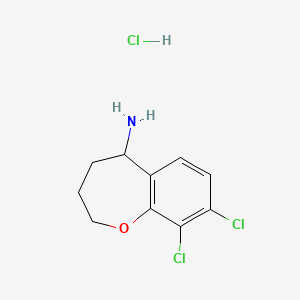 molecular formula C10H12Cl3NO B2733519 8,9-Dichloro-2,3,4,5-tetrahydro-1-benzoxepin-5-amine;hydrochloride CAS No. 2445794-26-1