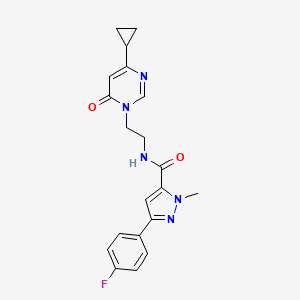 molecular formula C20H20FN5O2 B2733525 N-(2-(4-环丙基-6-氧代嘧啶-1(6H)-基)乙基)-3-(4-氟苯基)-1-甲基-1H-吡唑-5-甲酰胺 CAS No. 2034590-57-1