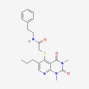 molecular formula C22H26N4O3S B2733541 2-((1,3-dimethyl-2,4-dioxo-6-propyl-1,2,3,4-tetrahydropyrido[2,3-d]pyrimidin-5-yl)thio)-N-phenethylacetamide CAS No. 899747-91-2