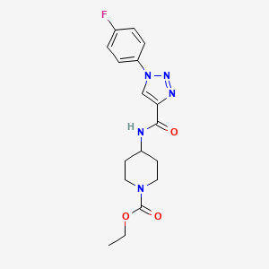 molecular formula C17H20FN5O3 B2733543 ethyl 4-({[1-(4-fluorophenyl)-1H-1,2,3-triazol-4-yl]carbonyl}amino)piperidine-1-carboxylate CAS No. 1260951-65-2