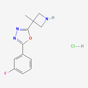 molecular formula C12H13ClFN3O B2733562 2-(3-Fluorophenyl)-5-(3-methylazetidin-3-yl)-1,3,4-oxadiazole hydrochloride CAS No. 2044714-27-2