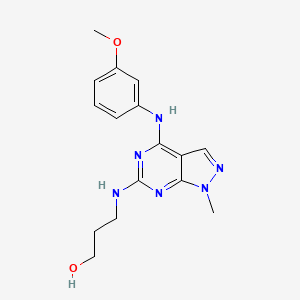 molecular formula C16H20N6O2 B2733565 3-[[4-(3-Methoxyanilino)-1-methylpyrazolo[3,4-d]pyrimidin-6-yl]amino]propan-1-ol CAS No. 878065-67-9