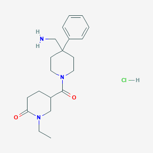 molecular formula C20H30ClN3O2 B2733566 5-[4-(氨甲基)-4-苯基哌啶-1-甲酰]-1-乙基哌啶-2-酮；盐酸盐 CAS No. 2418642-54-1