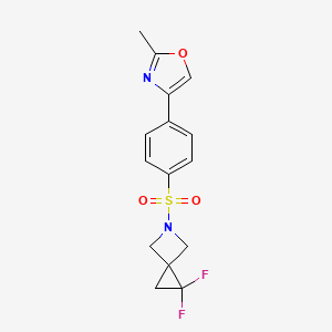 molecular formula C15H14F2N2O3S B2733568 4-[4-[(2,2-Difluoro-5-azaspiro[2.3]hexan-5-yl)sulfonyl]phenyl]-2-methyl-1,3-oxazole CAS No. 2380088-25-3