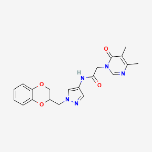 molecular formula C20H21N5O4 B2733583 N-(1-((2,3-dihydrobenzo[b][1,4]dioxin-2-yl)methyl)-1H-pyrazol-4-yl)-2-(4,5-dimethyl-6-oxopyrimidin-1(6H)-yl)acetamide CAS No. 1798462-42-6