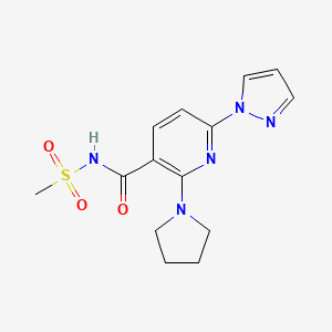 molecular formula C14H17N5O3S B2733590 N-(methylsulfonyl)-6-(1H-pyrazol-1-yl)-2-(pyrrolidin-1-yl)nicotinamide CAS No. 2411635-59-9