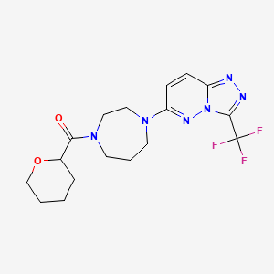 molecular formula C17H21F3N6O2 B2733591 Oxan-2-yl-[4-[3-(trifluoromethyl)-[1,2,4]triazolo[4,3-b]pyridazin-6-yl]-1,4-diazepan-1-yl]methanone CAS No. 2380166-43-6