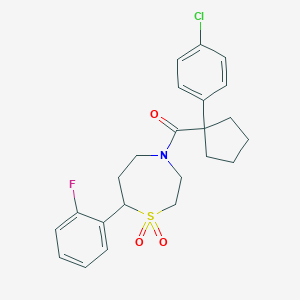 molecular formula C23H25ClFNO3S B2733599 (1-(4-氯苯基)环戊基)(7-(2-氟苯基)-1,1-二氧代-1,4-噻赛巴-4-基)甲酮 CAS No. 2034529-01-4