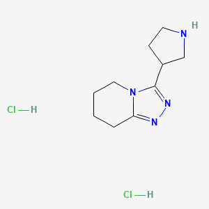 molecular formula C10H18Cl2N4 B2733608 3-Pyrrolidin-3-yl-5,6,7,8-tetrahydro-[1,2,4]triazolo[4,3-a]pyridine;dihydrochloride CAS No. 2418658-65-6