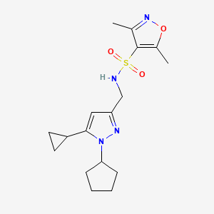 molecular formula C17H24N4O3S B2733623 N-((1-cyclopentyl-5-cyclopropyl-1H-pyrazol-3-yl)methyl)-3,5-dimethylisoxazole-4-sulfonamide CAS No. 1448030-16-7