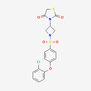 molecular formula C18H15ClN2O5S2 B2733624 3-(1-((4-(2-Chlorophenoxy)phenyl)sulfonyl)azetidin-3-yl)thiazolidine-2,4-dione CAS No. 1795086-08-6