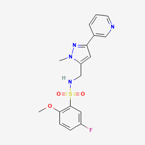 molecular formula C17H17FN4O3S B2733628 5-fluoro-2-methoxy-N-((1-methyl-3-(pyridin-3-yl)-1H-pyrazol-5-yl)methyl)benzenesulfonamide CAS No. 2034376-81-1