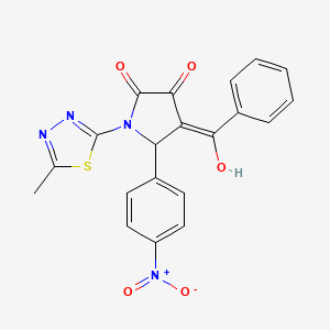 molecular formula C20H14N4O5S B2733630 (4E)-4-[hydroxy(phenyl)methylidene]-1-(5-methyl-1,3,4-thiadiazol-2-yl)-5-(4-nitrophenyl)pyrrolidine-2,3-dione CAS No. 370871-21-9