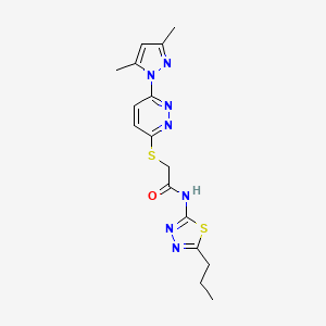 molecular formula C16H19N7OS2 B2733648 2-((6-(3,5-dimethyl-1H-pyrazol-1-yl)pyridazin-3-yl)thio)-N-(5-propyl-1,3,4-thiadiazol-2-yl)acetamide CAS No. 1334371-95-7