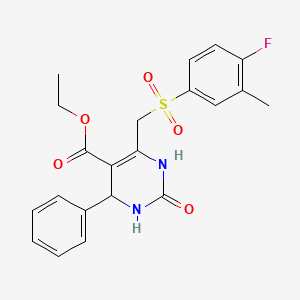molecular formula C21H21FN2O5S B2733662 Ethyl 6-{[(4-fluoro-3-methylphenyl)sulfonyl]methyl}-2-oxo-4-phenyl-1,2,3,4-tetrahydropyrimidine-5-carboxylate CAS No. 902583-31-7