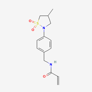 molecular formula C14H18N2O3S B2733739 N-[[4-(4-Methyl-1,1-dioxo-1,2-thiazolidin-2-yl)phenyl]methyl]prop-2-enamide CAS No. 2411244-94-3