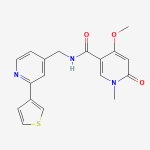 molecular formula C18H17N3O3S B2733741 4-methoxy-1-methyl-6-oxo-N-((2-(thiophen-3-yl)pyridin-4-yl)methyl)-1,6-dihydropyridine-3-carboxamide CAS No. 2034397-03-8